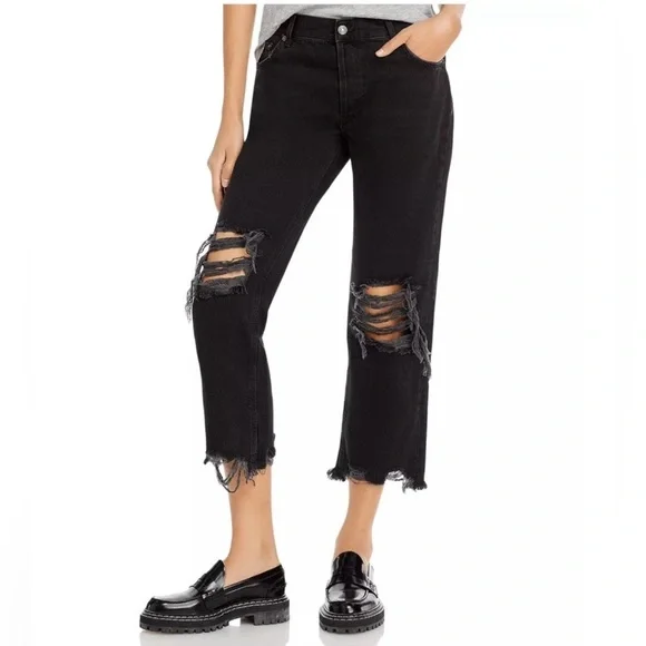 NWT Free People Maggie Mid-Rise Straight Cropped Jeans-Washed Black 27 - Picture 2 of 8